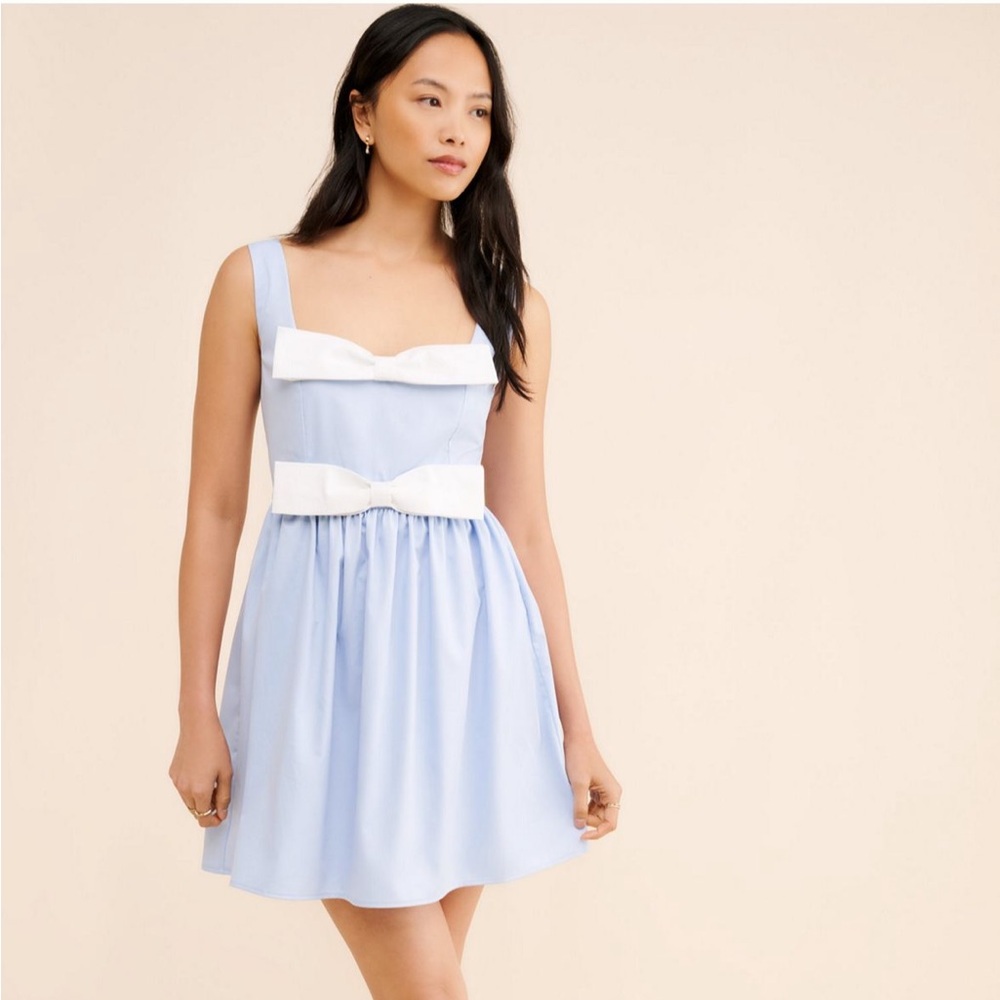 Anthropologie Flat White Bow Mini Dress XS